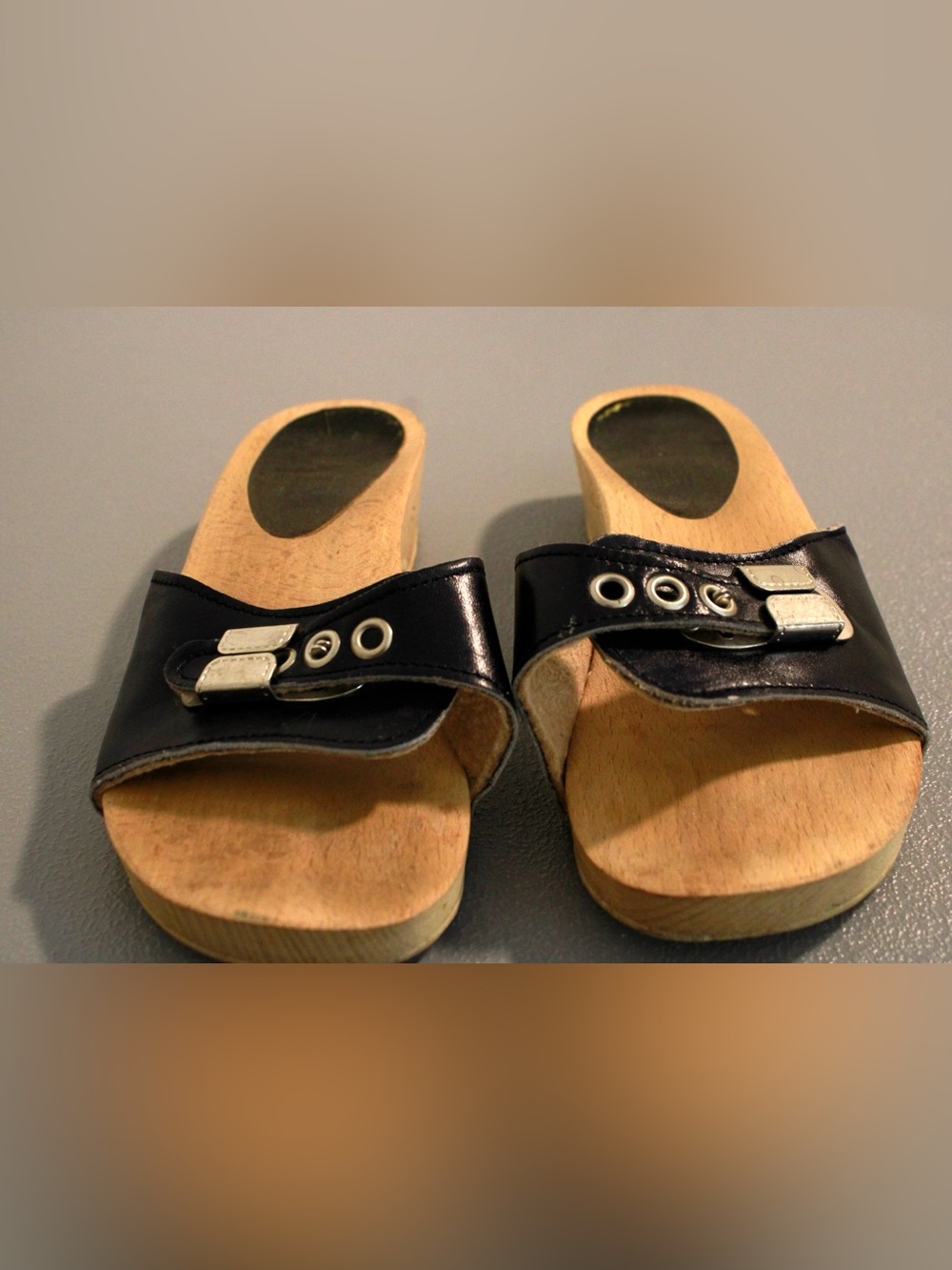 VTG Dr. Scholl's Style Navy Silver Buckle Slide Sandals Size EU 35 US 4.5 - Picture 3 of 10